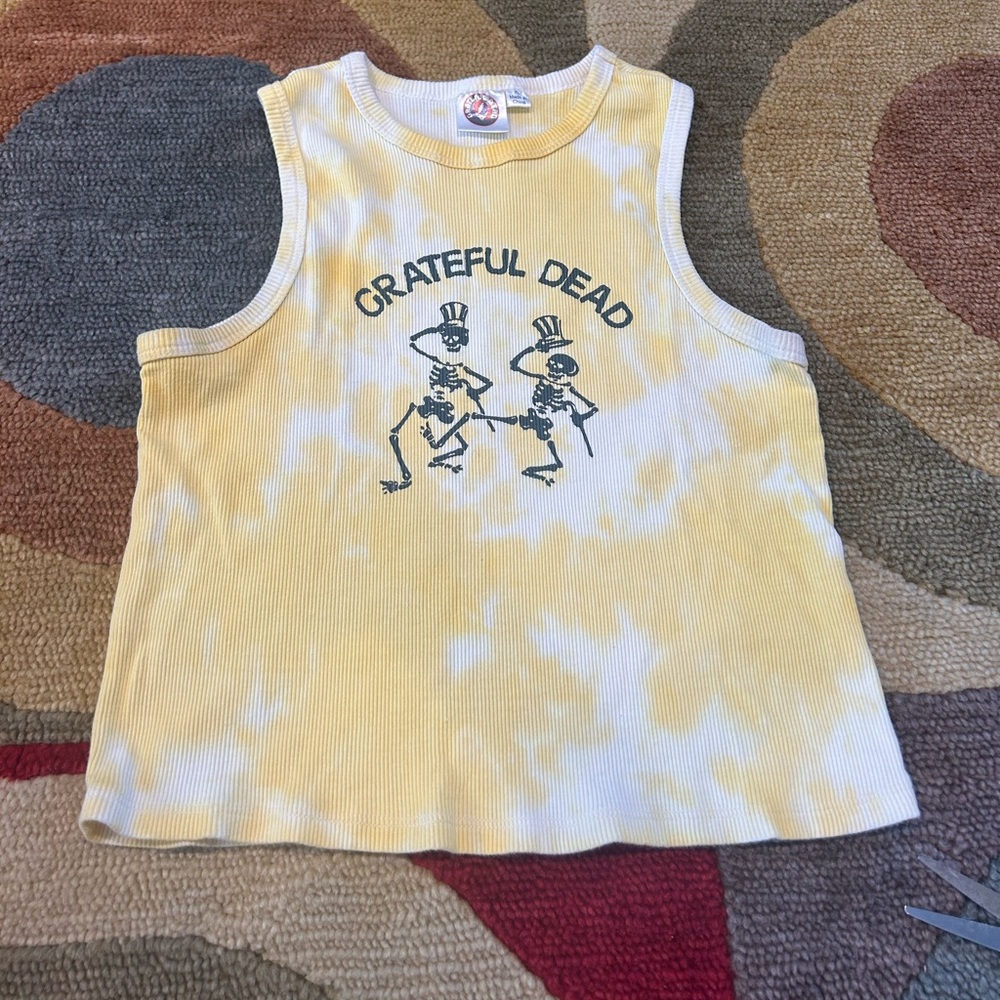 Grateful Dead Band Tee Ribbed Tank Top Yellow White Tie Dye Girls Kids Size XL
